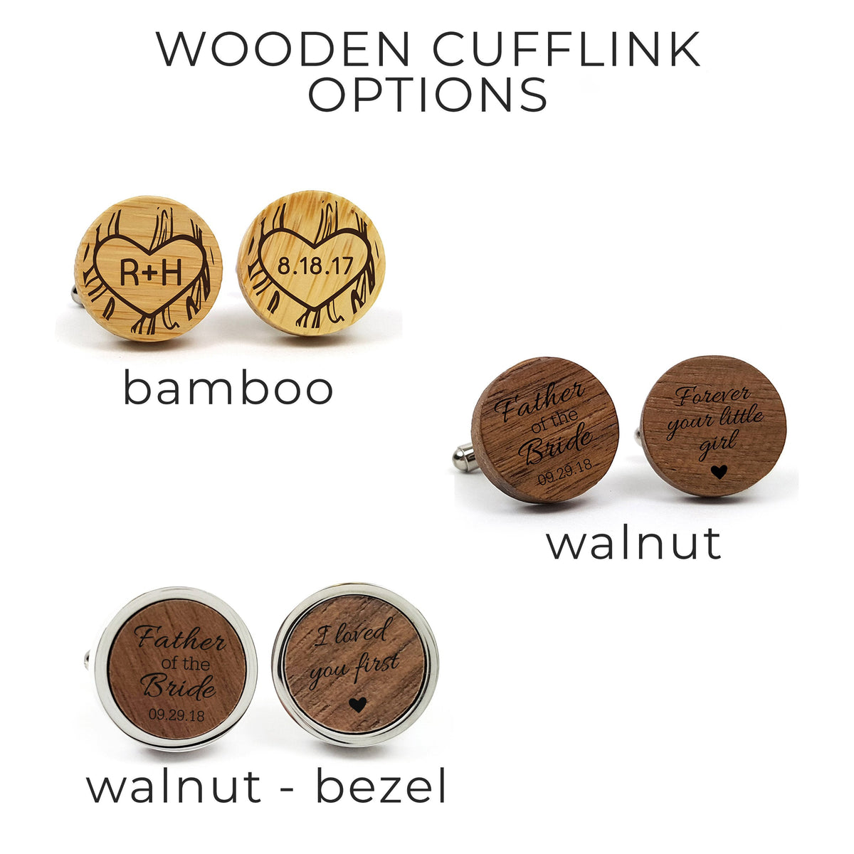 Custom Laser Engraved Wooden Cufflinks, TBC10047