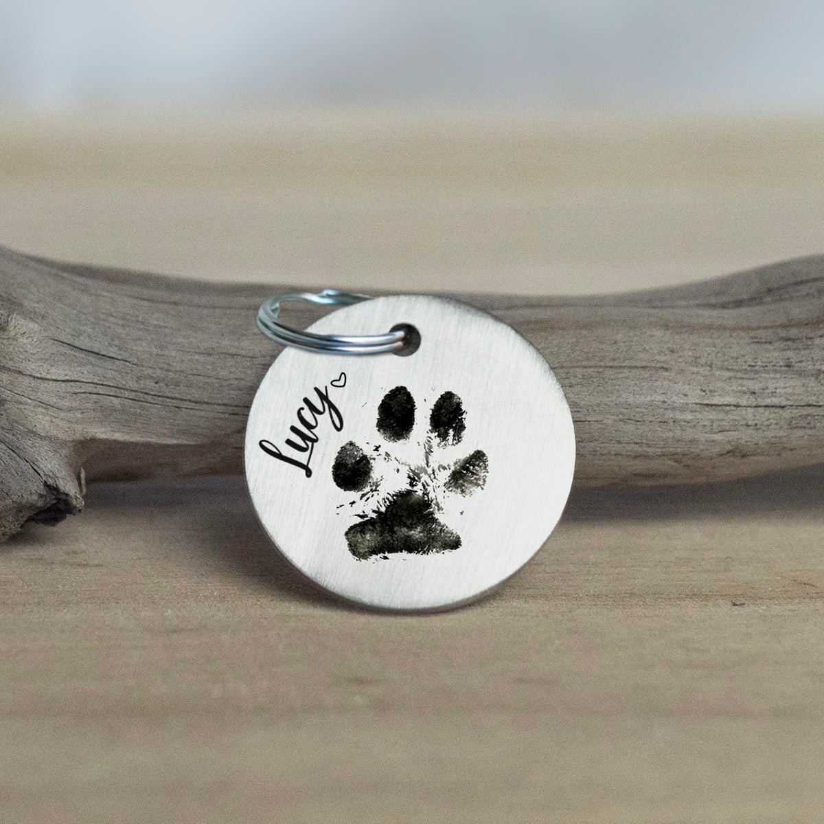 Laser-engraved Keychain with Actual Handwriting, Pet Portrait, or Pawprint, Stainless Steel, LGC10238