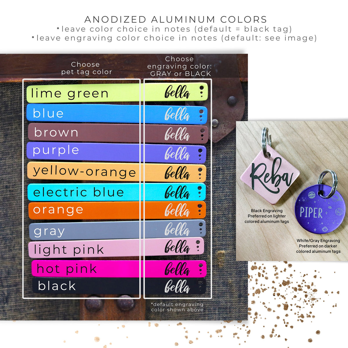 Engraved dog tag, personalized pet identification collar tag