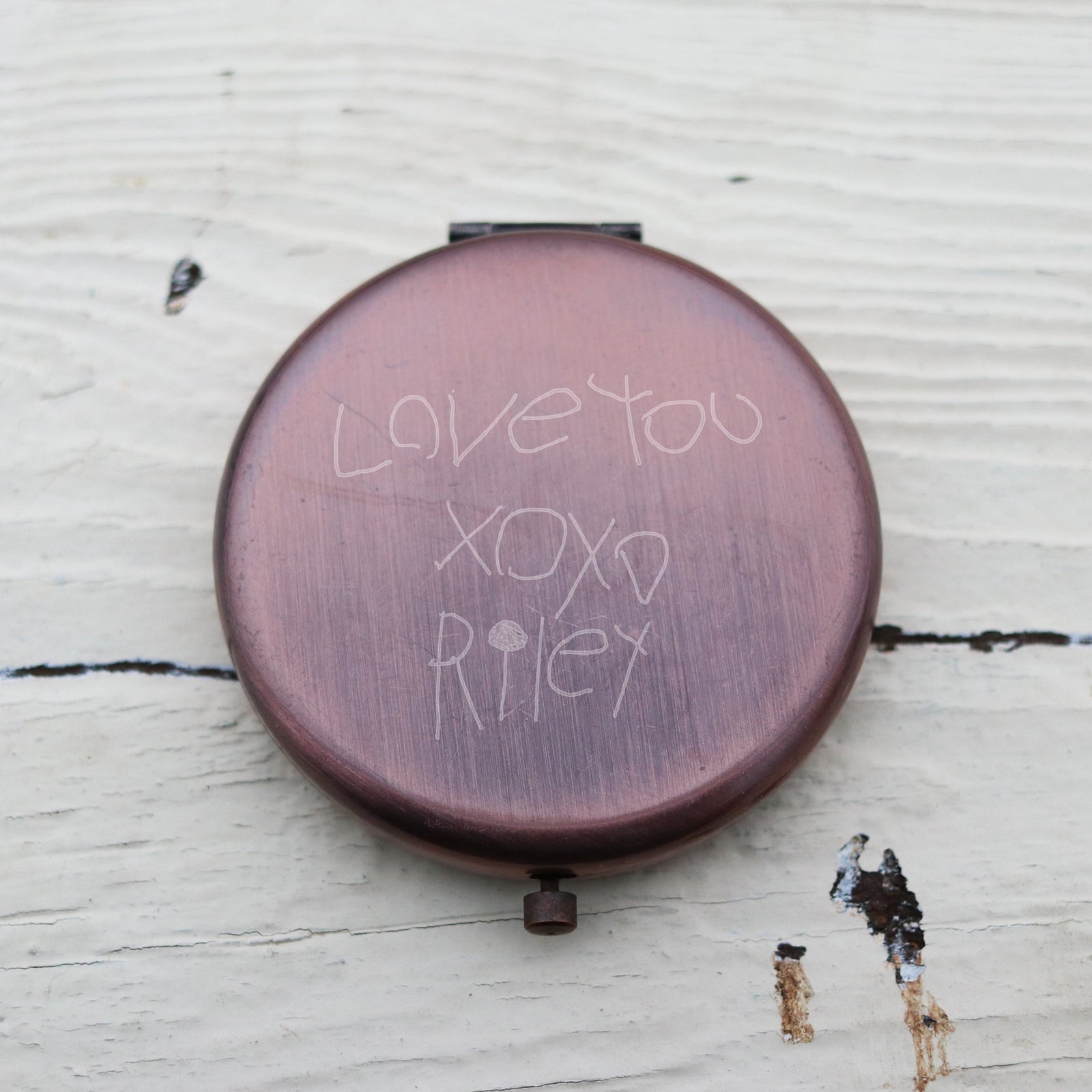 Personalized Pocket Mirror, Antiqued Copper, Custom Message, LGC10567