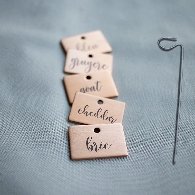 Cheese Markers, Copper Tags, Set of 5, Chef Gift, Gourmet Gift, FAM10001