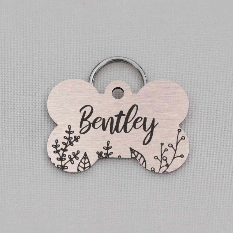 Bone Dog Tag, Pet ID Tag, Floral Series, LPT041