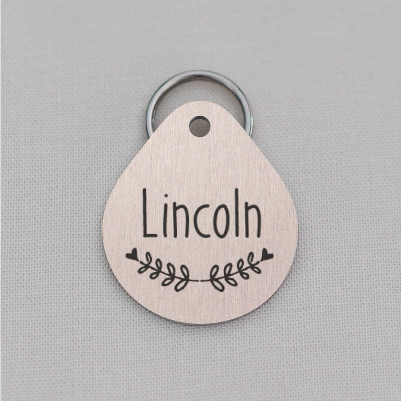 Teardrop Laser Engraved Dog Tag for Dog, Wreath and Laurel Series, LPT045