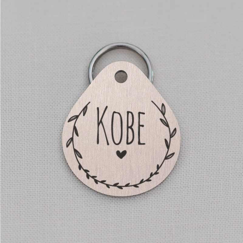 Teardrop Laser Engraved Dog Tag for Dog, Wreath and Laurel Series, LPT045