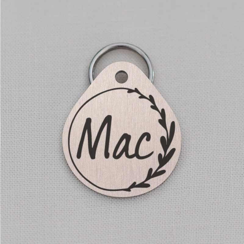 Teardrop Laser Engraved Dog Tag for Dog, Wreath and Laurel Series, LPT045