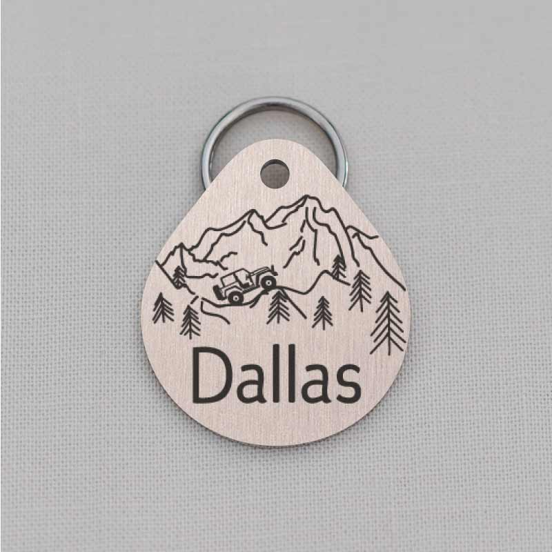 Teardrop Laser Engraved Dog Tag for Dog, Mountain Series, LPT057