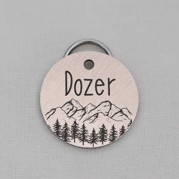 Custom Pet ID Tag, Round Dog Tag, Mountain & Trees Series, LPT082