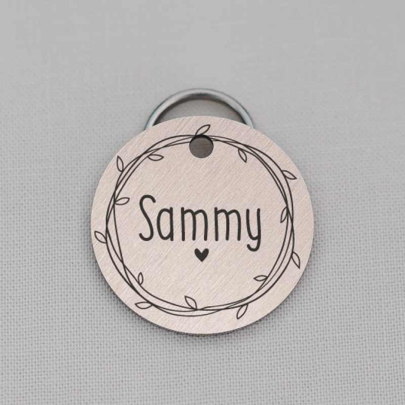 Round Dog Tag, Cute Collar Tag, Floral Wreath Series, LPTC10246