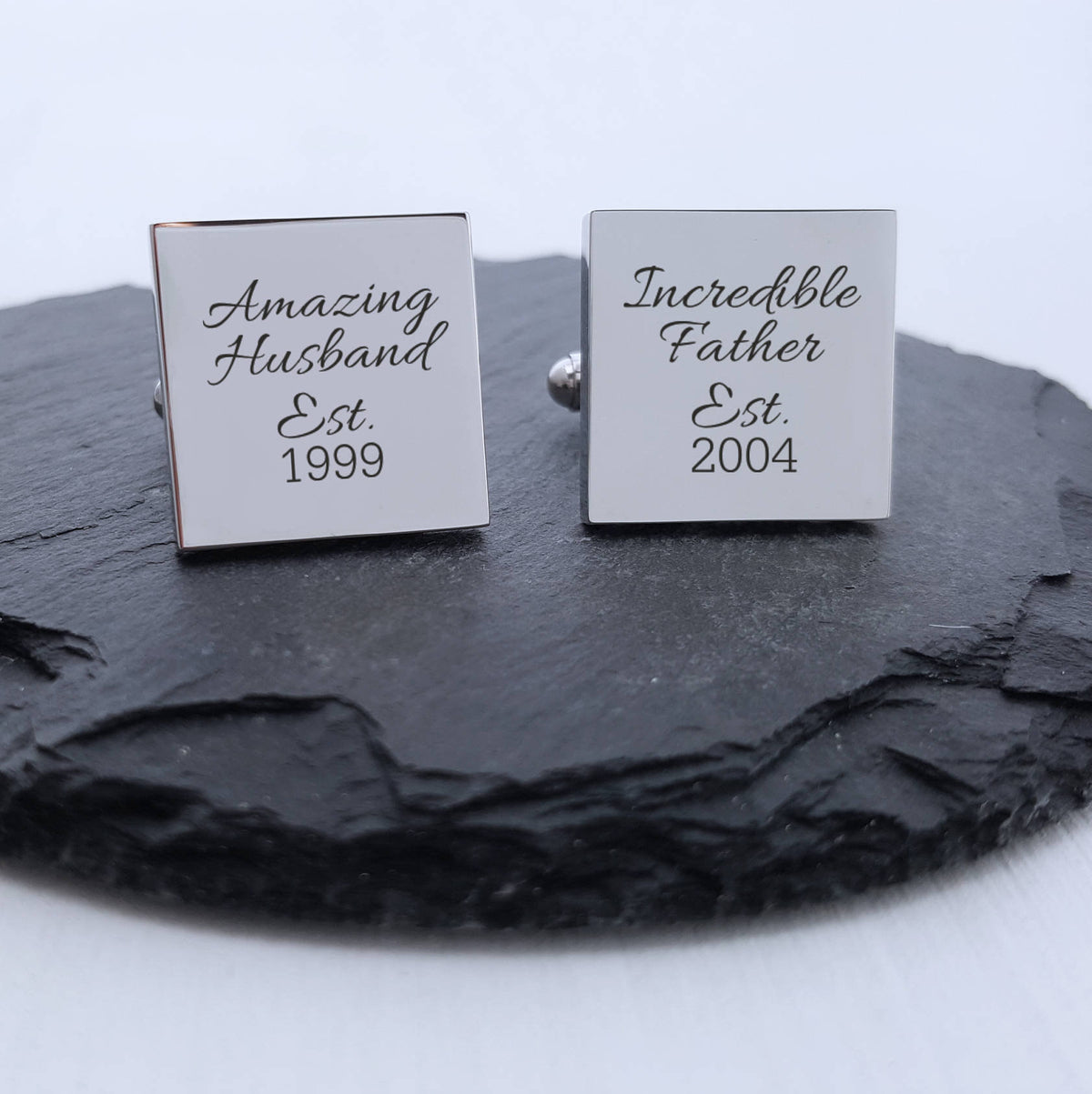 Laser Engraved Personalized Cufflinks , Gift for Dad, Father&#39;s Day, Square Metal Cuff link, Anniversary, LGC10097