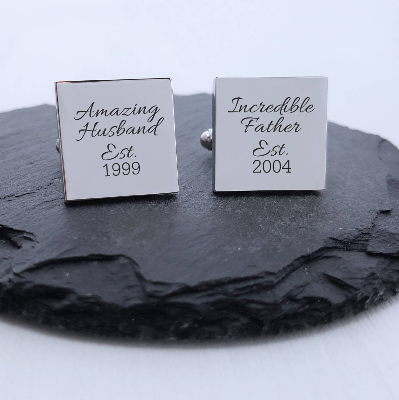 Laser Engraved Personalized Cufflinks , Gift for Dad, Father's Day, Square Metal Cuff link, Anniversary, LGC10097