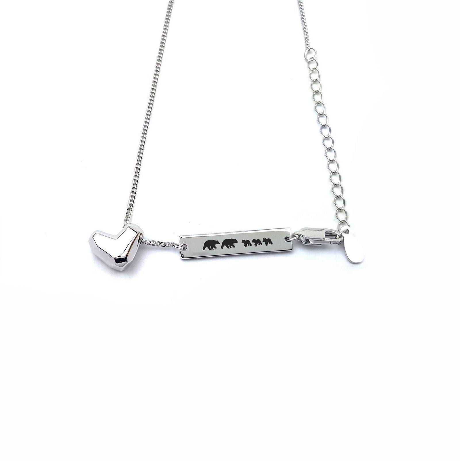 Personalized Bar Necklace, Diamond-faceted Heart, Gift for Mom, Mama Bear, Gold, Silver, Custom Cubs, Mother Gifts for Her, SEGC10004