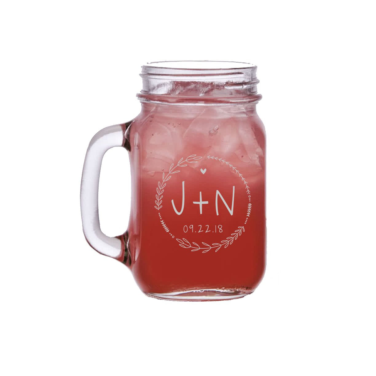 Custom Mason Jar Beer Glass Gift for Beer Lover Glassware Personalized Cup Bride and Groom Gift Couple Font Cute Wreathe Whimsical Gift
