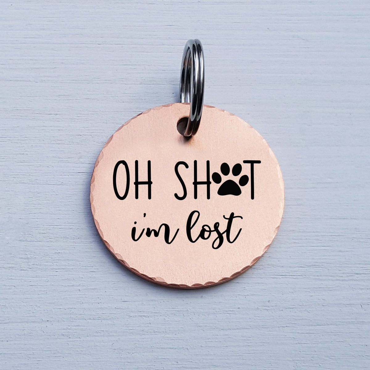 Engraved Round Dog Tag, Custom Pet ID Tag, Whimsical Gift, Personalized Cat Tag, Double Sided, Fun, Cute Collar Tag, Rose Gold, LPTC10125