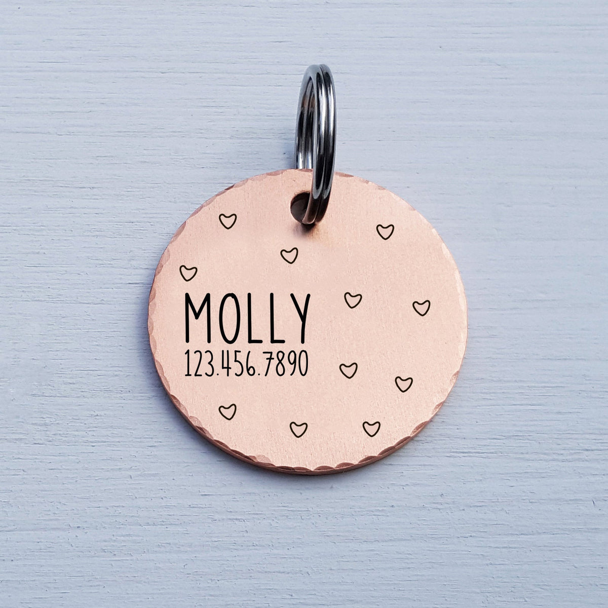 Engraved Round Dog Tag, Custom Pet ID Tag, Whimsical Gift, Personalized Cat Tag, Double Sided, Fun, Cute Collar Tag, Rose Gold, LPTC10137