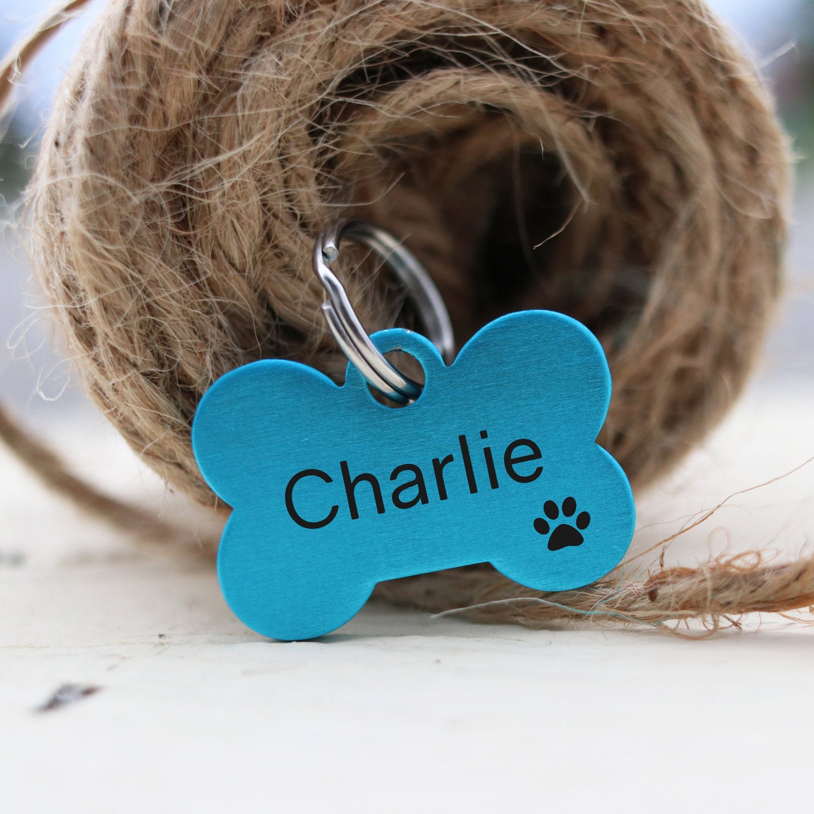 Engraved Blue Dog Tag, Bone, Anodized Aluminum Pet ID, Cat Charm, Personalized, Fun Gift, LPTC10201