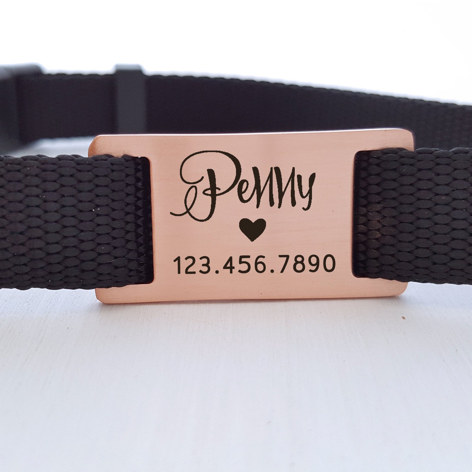 Engraved Silent Dog Tag, Custom Pet ID Tag, Whimsical Gift, Personalized Cat Tag, Double Sided, Fun, Cute Collar Tag, Rose Gold, LPTC10065