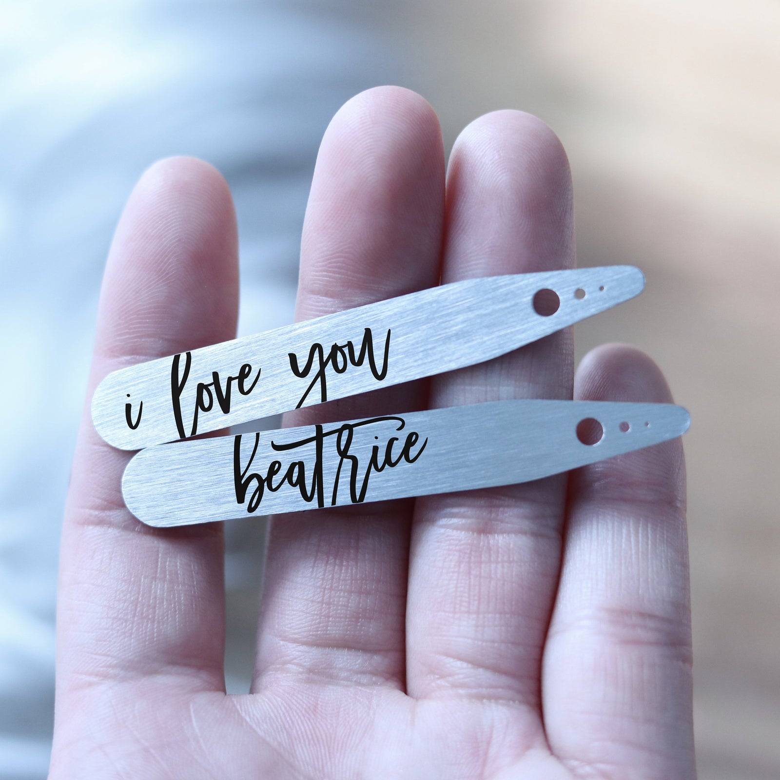 Laser Engraved Collar Stays for Husband, Custom Brushed Stainless Steel, Gift from Bride, LGC10490