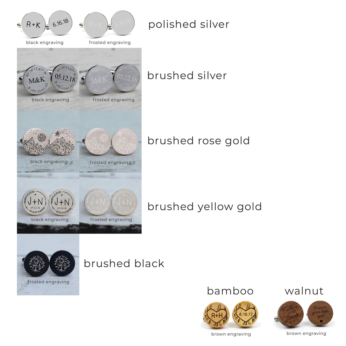 Mens Personalized Cufflinks, Laser Engraved Custom Cuff links, 18K Rose Gold Plated, Minimal Geometric Mountain Design, LGC10488