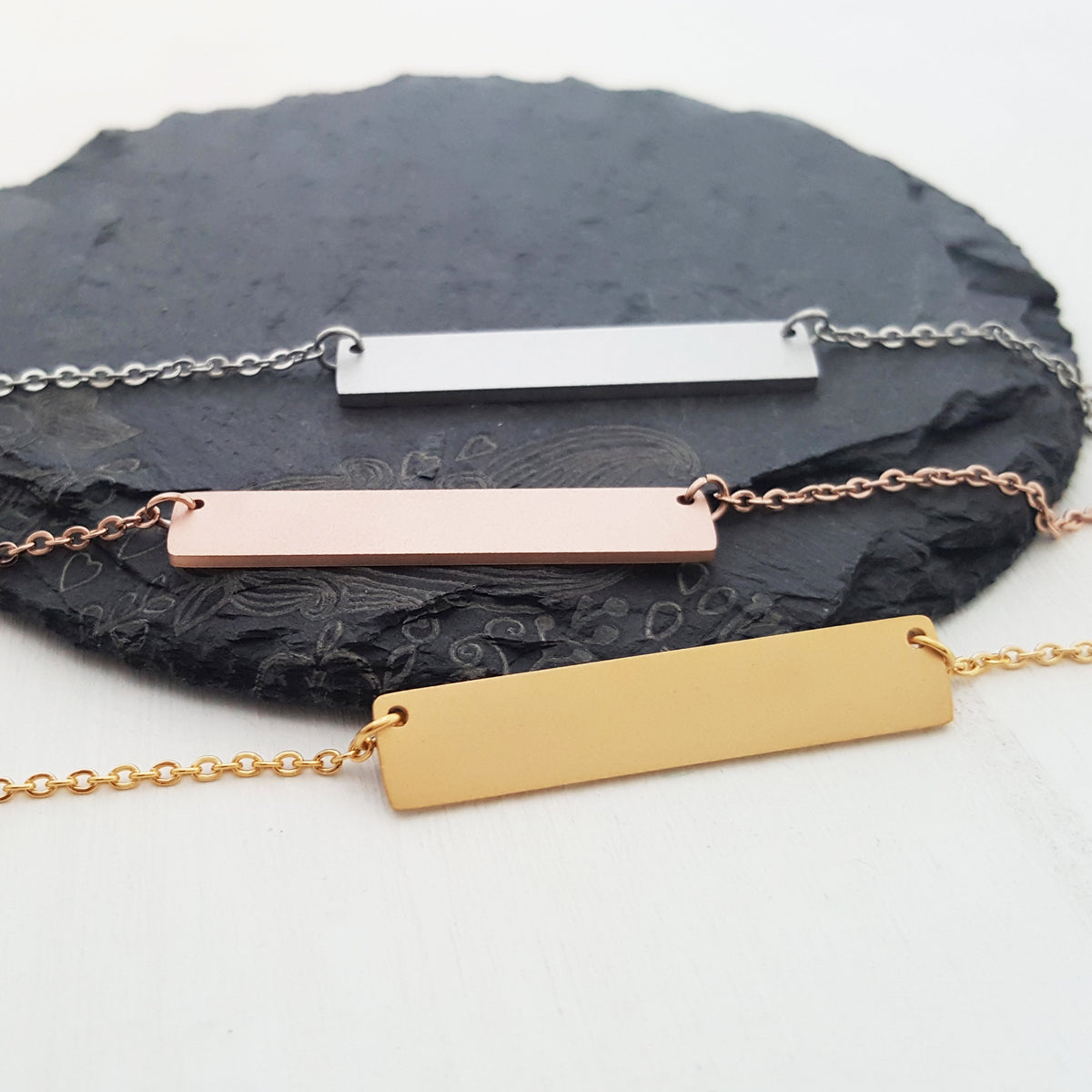 Laser Engraved Minimal Personalized Bar Necklace, Mama Bear, Gift for Wife or Friend, Blush, Rose Gold, LXJC100227