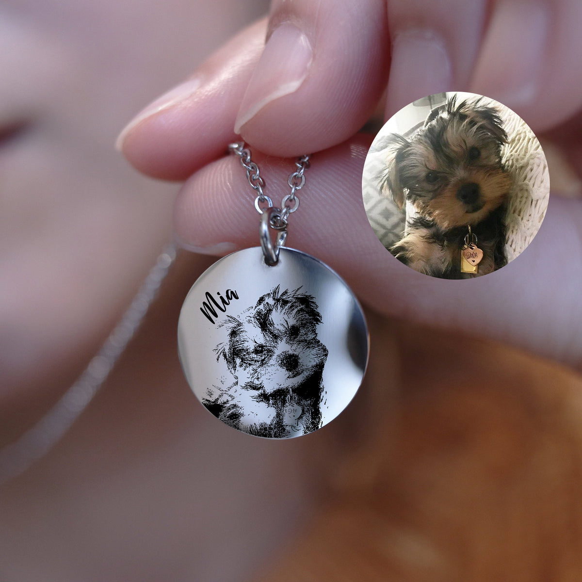 Laser Engraved Actual Paw Print, Personalized Pet Portrait Necklace, Pet Gift for Wife or Girlfriend, Pet Loss Pendant for Women, LXJC100233