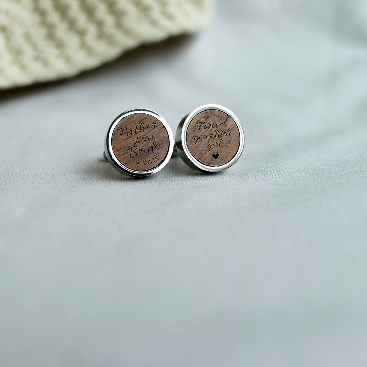 Laser Engraved Personalized Cufflinks, Wood, Wedding Date, Custom Cuff links, Gifts for Men, Gift for Father of the Bride, TBC10047