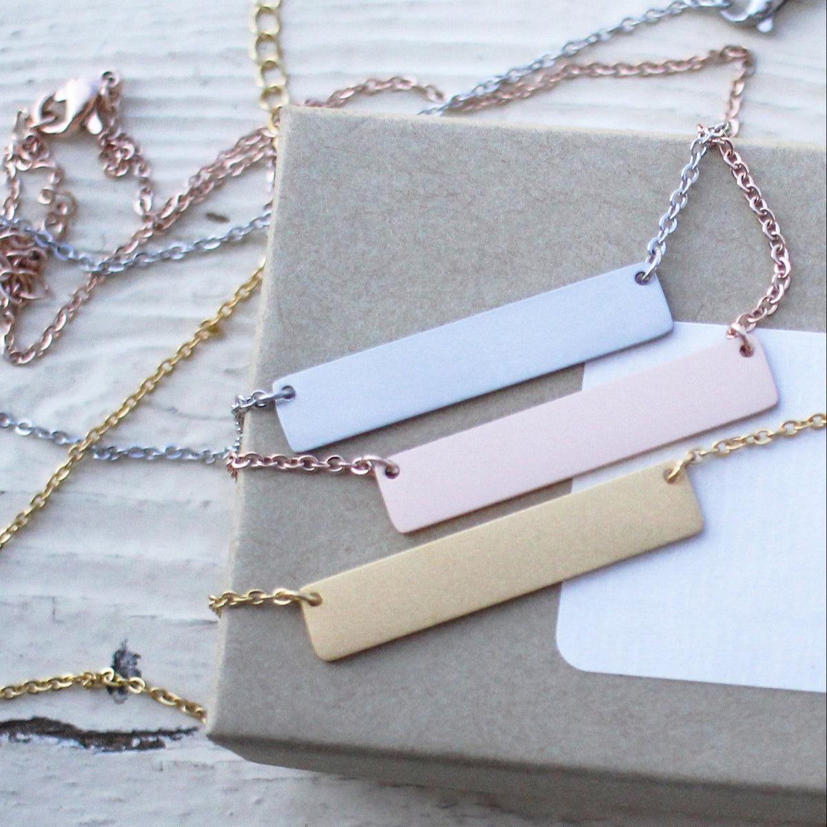 Laser Engraved Minimal Personalized Bar Necklace, Mama Bear, Gift for Wife or Friend, Blush, Rose Gold, LXJC100227