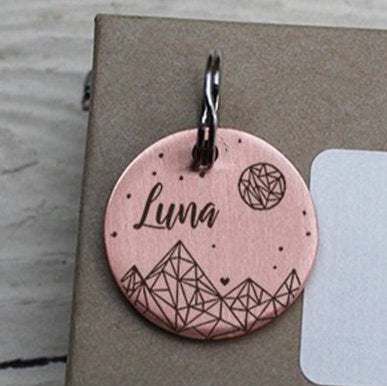 Engraved Round Dog Tag, Custom Pet ID Tag, Whimsical Gift, Personalized Cat Tag, Double Sided, Fun, Cute Collar Tag, Rose Gold, LPTC10220