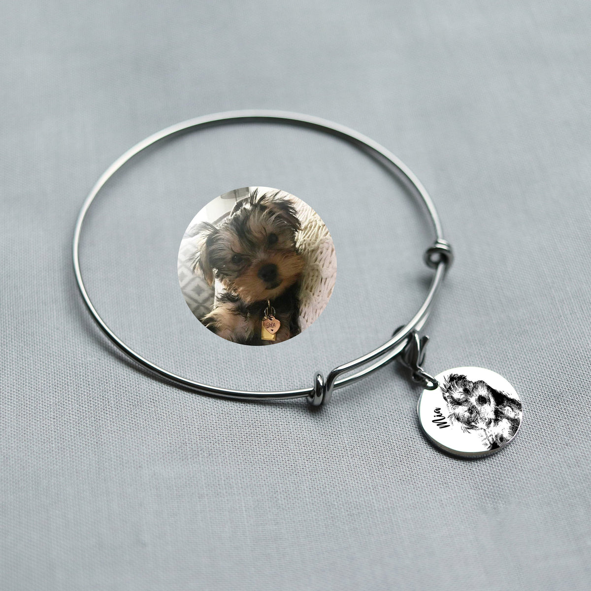 Laser Engraved Pet Portrait, Custom Charm Bracelet, Personalized Pet Gift for Mom, Pet Loss Memorial for Her, LXJC100235