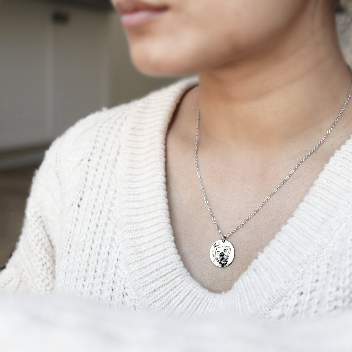 Laser Engraved Actual Paw Print, Personalized Pet Portrait Necklace, Pet Gift for Wife or Girlfriend, Pet Loss Pendant for Women, LXJC100233