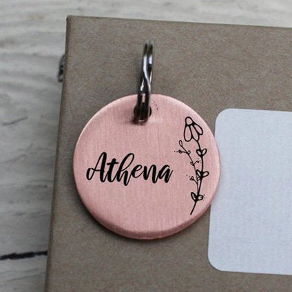 Floral Dog Tag, Custom Pet ID Tag, Whimsical Daisy Gift, Personalized Cat Tag, Double Sided, Fun, Cute Collar Tag, Rose Gold, LPTC10222